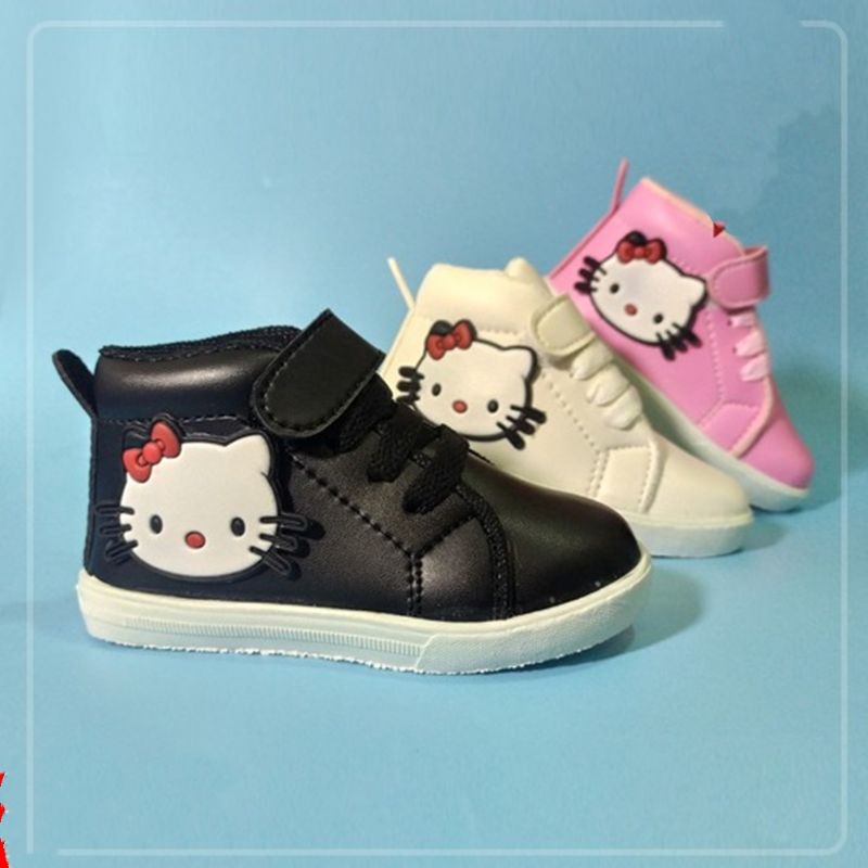 Giày Bốt Đi Học Có Dây Khóa Dán Hình Hello Kitty Dễ Thương Cho Bé Gái 1 2 3 4 5 6 7 8 Tuổi