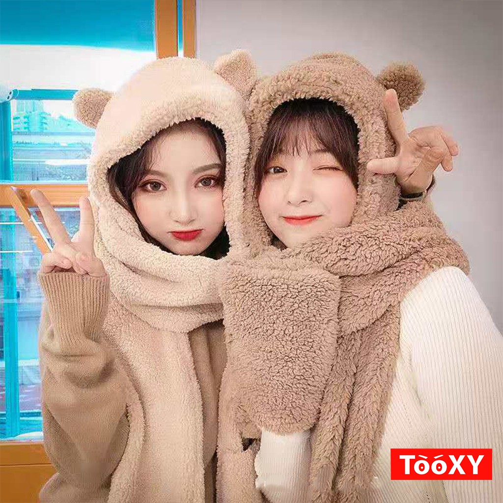 Mũ lông cừu Tooxy kèm khăn và găng tay siêu ấm cho mùa đông siêu ấm