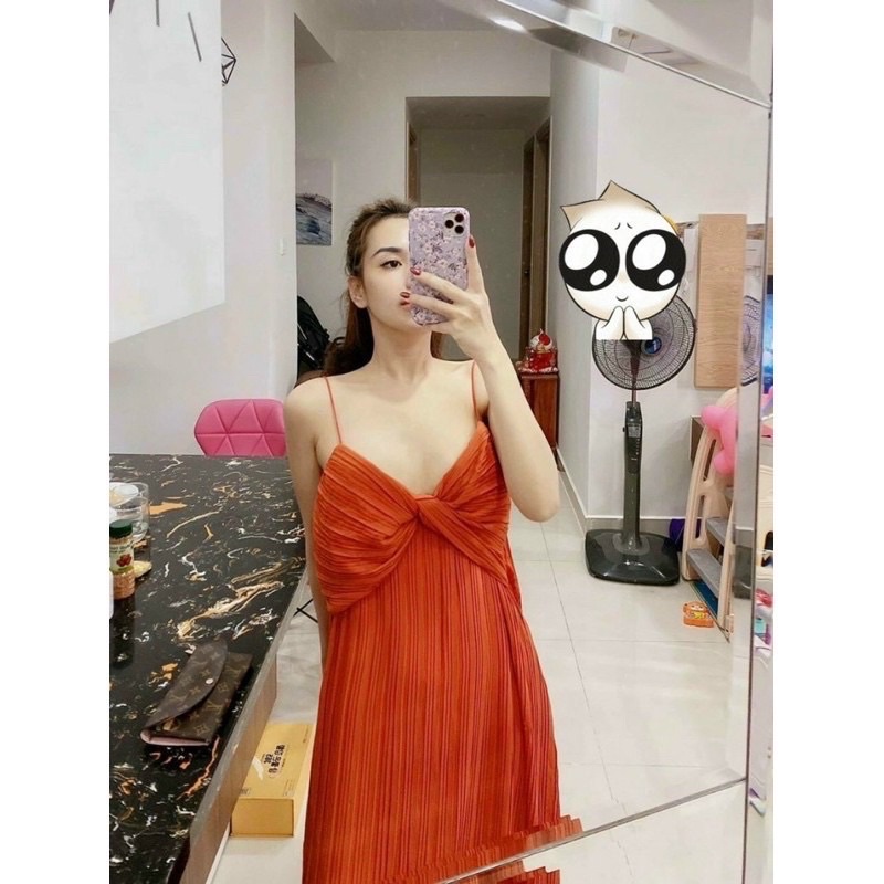 Đầm maxi hai dây nhỏ dập ly xoắn ngực siêu đẹp