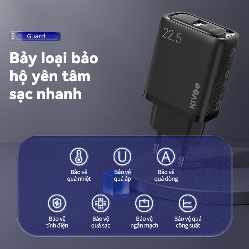 Củ sạc nhanh USB 3.0 KIVEE ổ cắm EU/US chất lượng cao tiện dụng cho điện thoại
