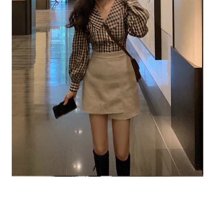 Áo sơ mi kiểu tay dài họa tiết kẻ sọc ca rô phong cách retro thời trang dành cho nữ