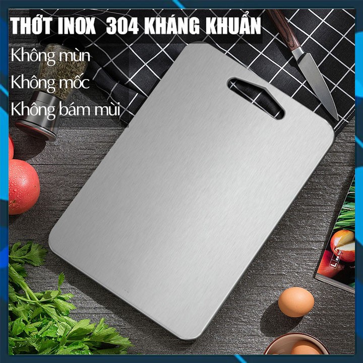 Thớt Inox 304 Cao Cấp Kháng Khuẩn Size 29x20cm - Chống Rỉ Sét - Không Sước Dăm - Không Mùn Gỗ + TẶNG KHĂN LAU Bếp 2 mặt