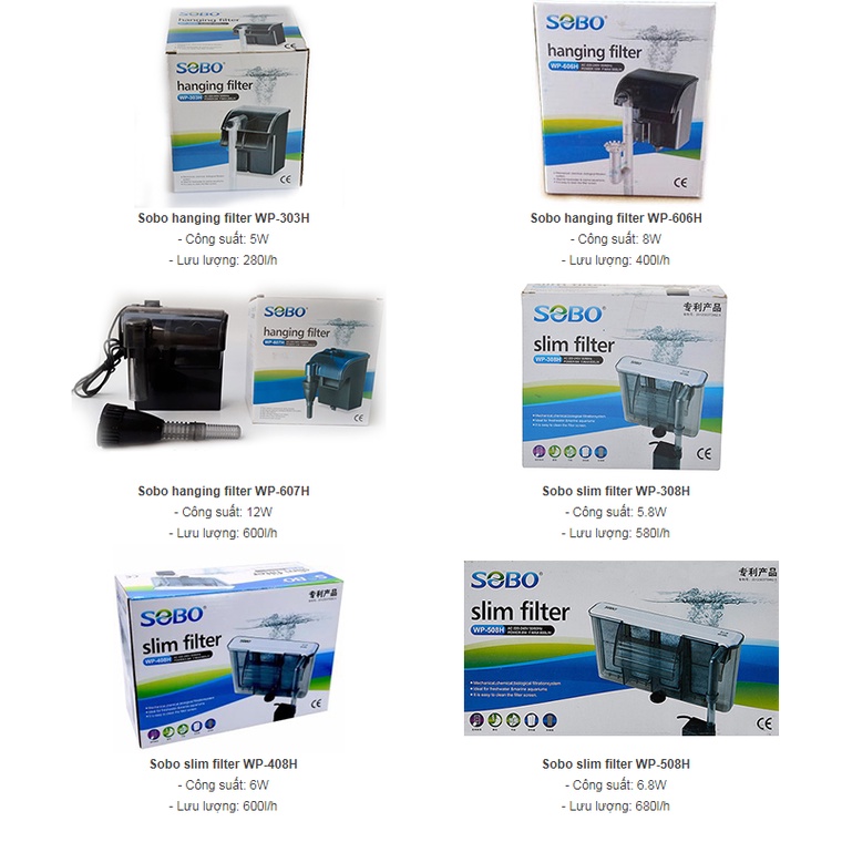 Máy lọc thác hồ cá Sobo WP-303H-Bộ lọc treo dành cho bể cá