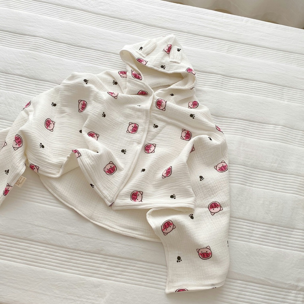 Áo choàng tắm cho bé xô 6 lớp từ 0 - 5 tuổi, Áo choàng tắm có mũ, Áo choàng chống nắng, khăn tắm cho bé