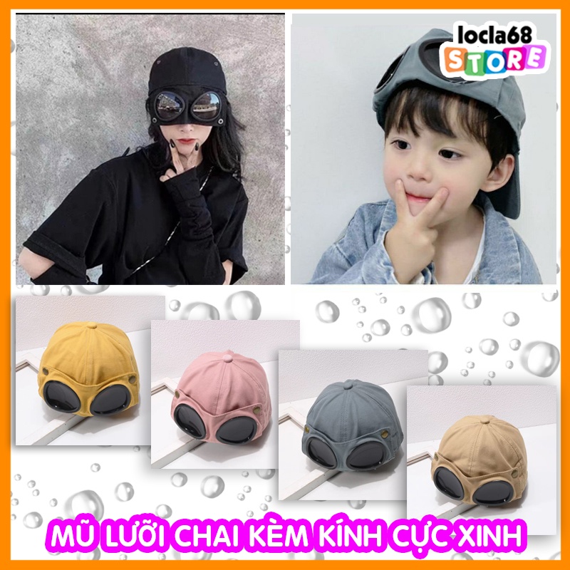 Mũ nón kaki lưỡi chai kèm kính phong cách Hàn Quốc