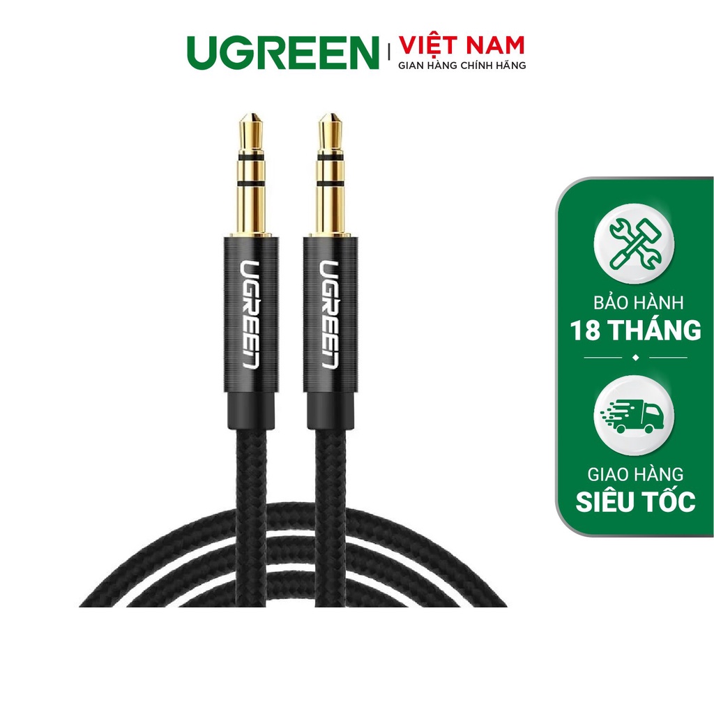 Dây 3.5mm vỏ bện vải sợi tổng hợp màu đen dùng cho điện thoại máy tính bảng UGREEN AV112