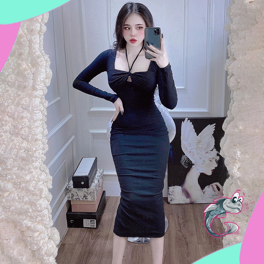 Đầm body len xoắn ngực tôn dáng có 3 màu đen,hồng,vàng