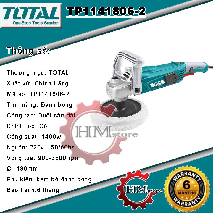 [Chính hãng] Máy đánh bóng TOTAL TP1141806-2 1400w  - Máy đánh bóng ô tô 1400w bh 6 tháng