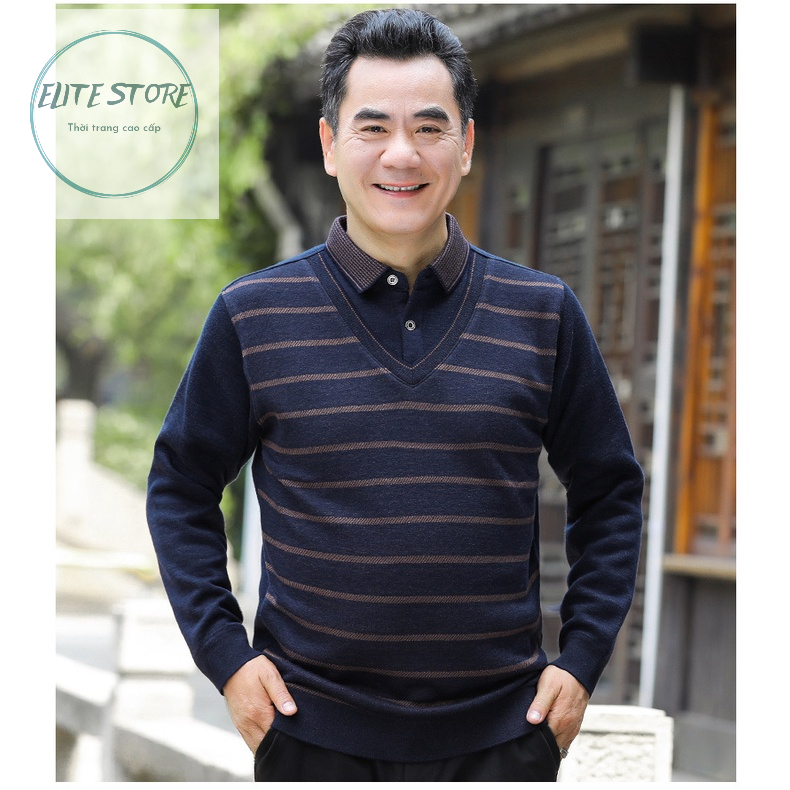 Áo len nam trung niên lót nỉ nhung, Áo len cho bố Morendu E188