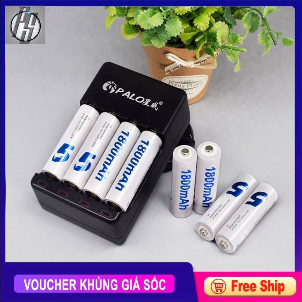 Combo Sạc Pin Và 4 Pin Tiểu Sạc Palo AA 1800mAh Cho Xe điều khiển, Đồ chơi, Chuột Máy Tính...