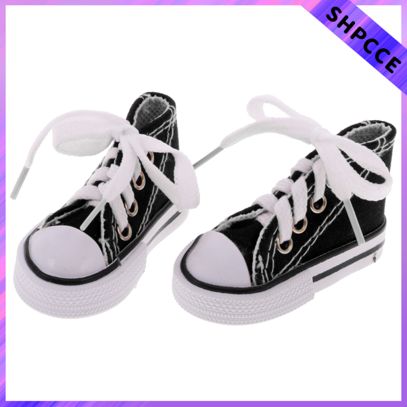 2 Pairs of High Top Sneakers Lace Up Canvas Shoes for 1/4 BJD SD DOD   Dollfie Dolls Black+Purple 7.5cm