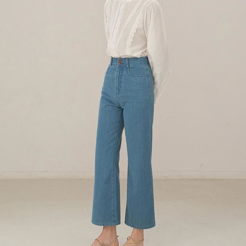 Quần jean dài IELGY ống loe lưng cao phong cách Pháp cổ điển thời trang cho nữ