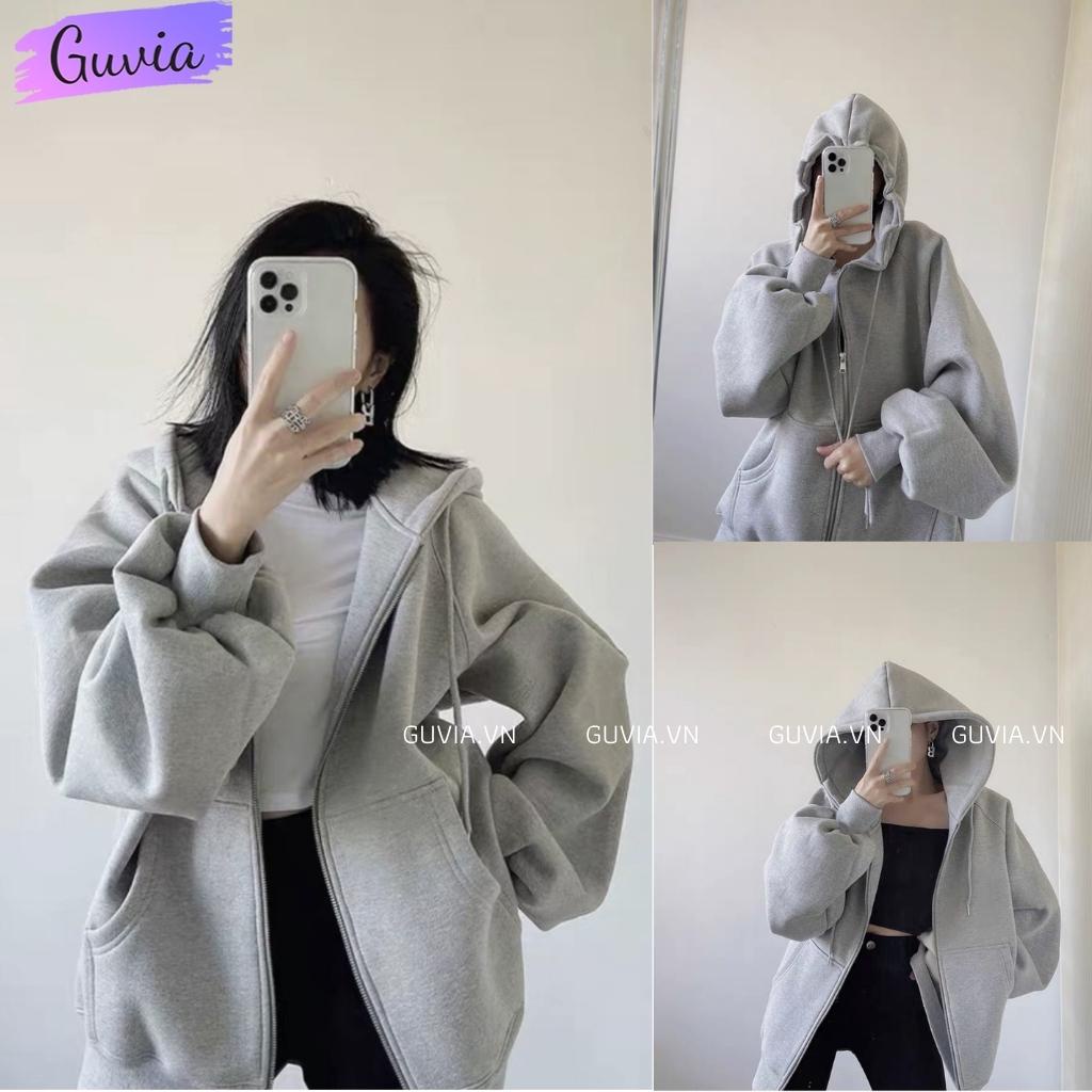 Áo Khoác Nỉ Hoodie TAY PHỒNG Form Rộng GUVIA Zip Trơn Nam Nữ BASIC Ulzzang Unisex