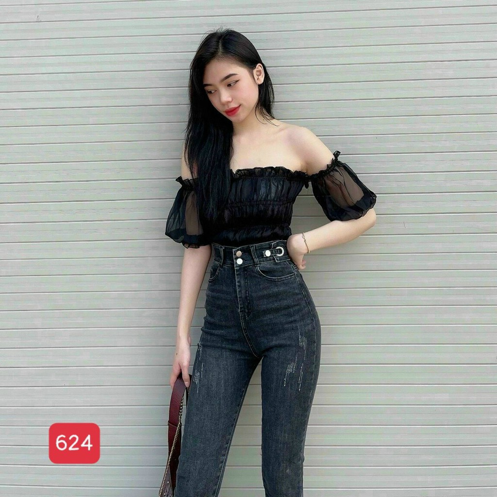 Quần Jean Nữ Lưng Cao ❤️FREESHIP❤️ Quần Bò Nữ Phối Rách Ôm Dáng Xinh Xắn Thời Trang Chuẩn Hàng Shop A-T Fashion - QJNU13