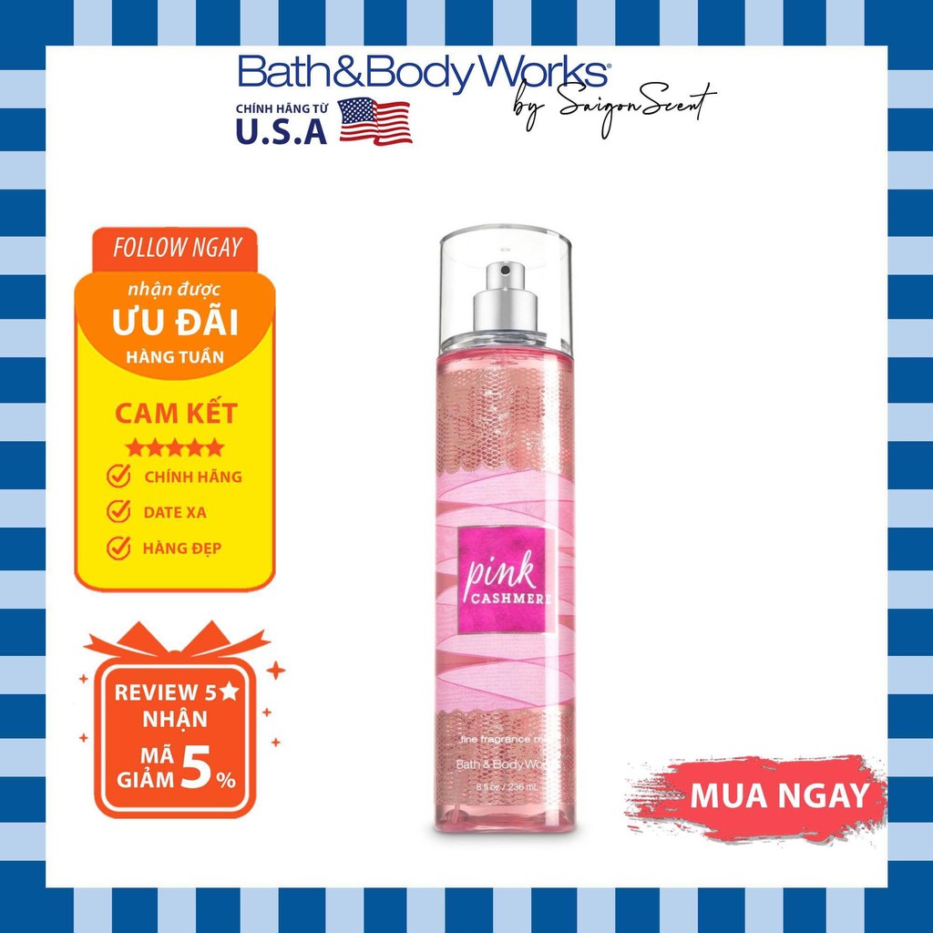 Xịt thơm toàn thân Bath &amp; Body Works Body Mist - Pink Cashmere (236ml)