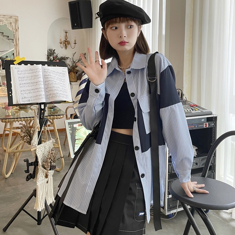 Áo Sơ Mi Dài Tay Kẻ Sọc Thiết Kế Mới Thời Trang Mùa Thu Cho Nữ 2022