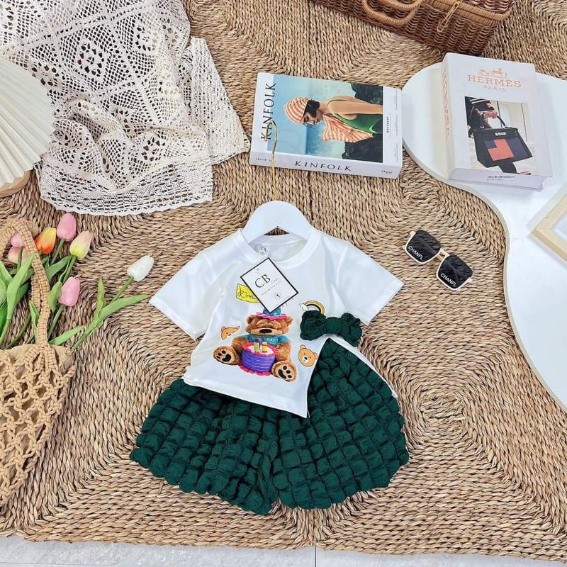 SÉT ÁO GẤU THUN NƠ MIX KÈN QUẦN XỐP PHÒNG CỰC XINH CHO MẸ VÀ BÉ