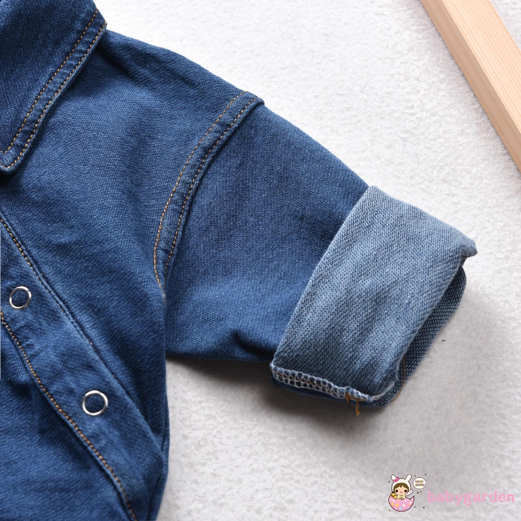 Romper dài tay bằng denim có túi đáng yêu cho bé