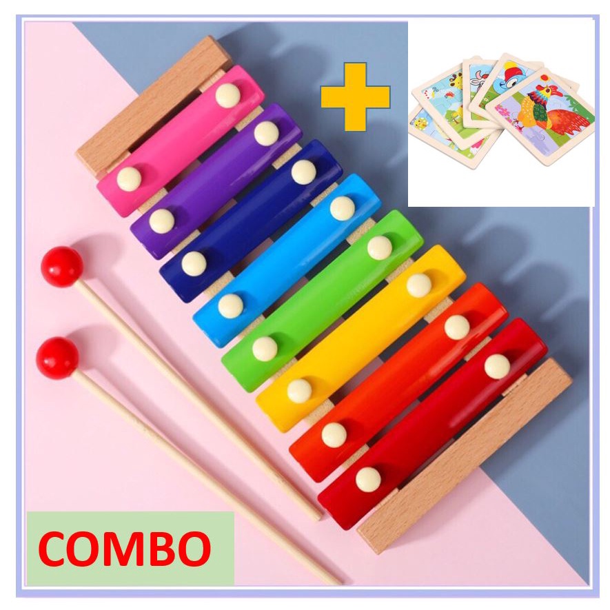 [COMBO]Đàn gỗ 8 âm, Đàn Xylophone 8 Thanh giúp bé học nhạc và tranh ghep 2d