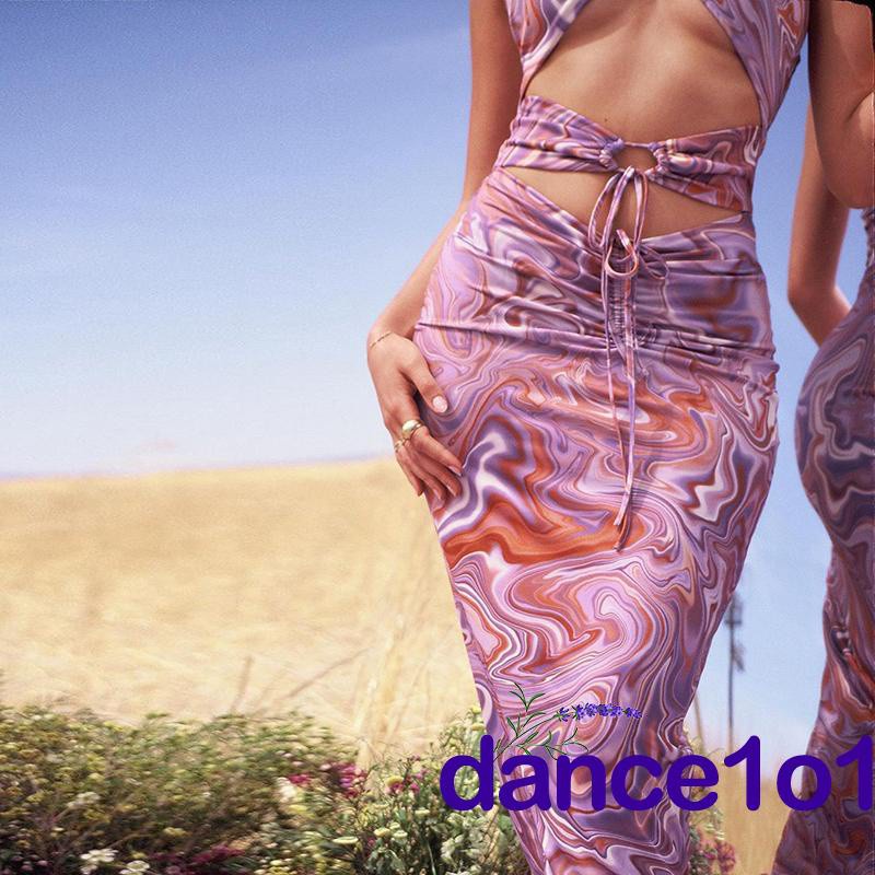 Đầm không tay hở lưng họa tiết thời trang mùa hè dành cho nữ