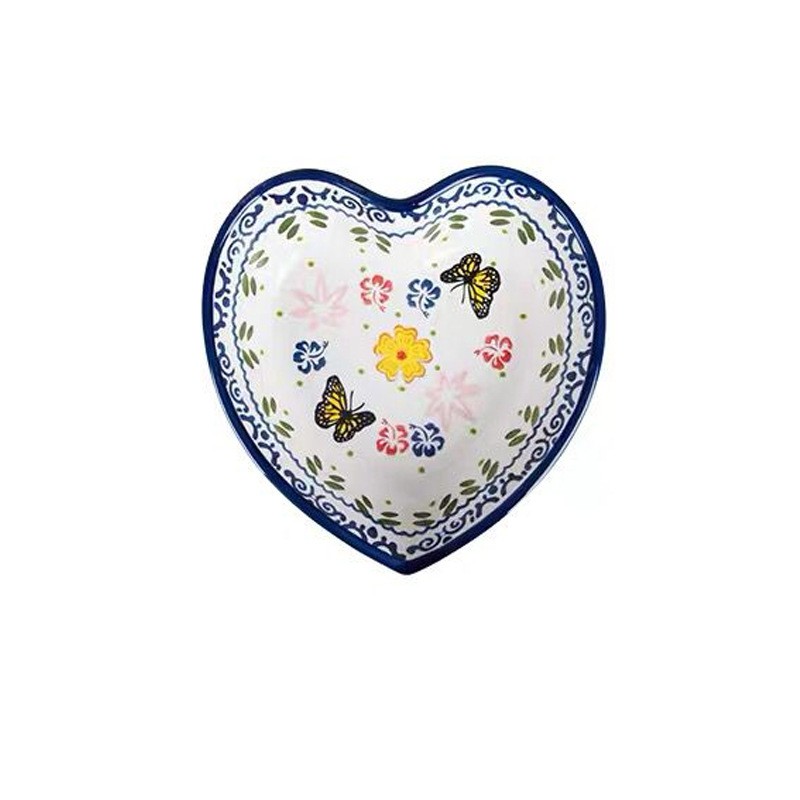 Bát tô sứ hình trái tim hoạ tiết hoa và bướm kiểu Bắc Âu