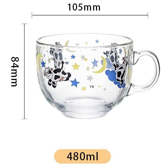 Tách Ly Cốc Thủy Tinh Ăn Sáng Ngũ Cốc Breakfast Cup Hình Bò Sữa (K Kèm Que Khuấy)