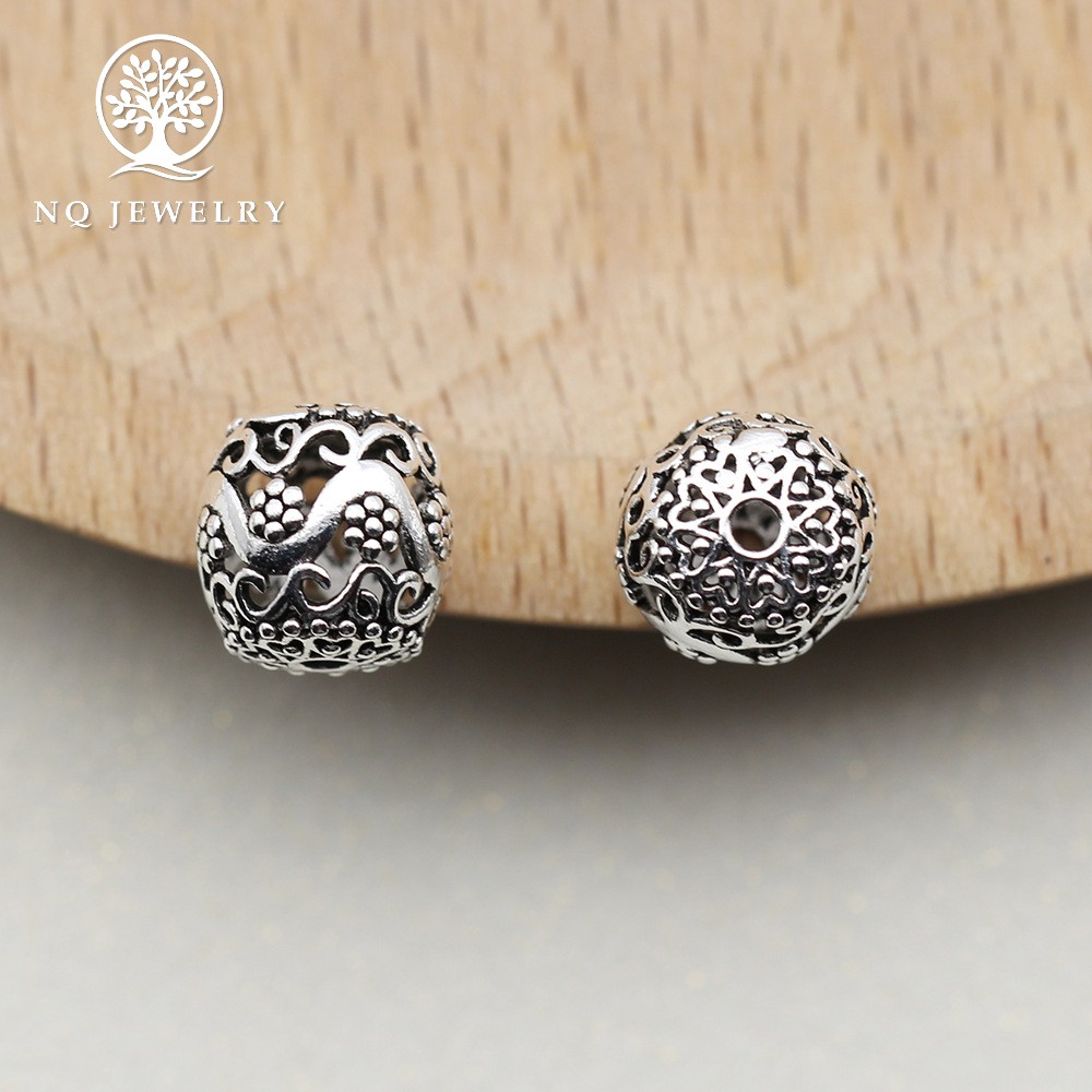 Charm bạc hạt retro rỗng - NQ Jewelry