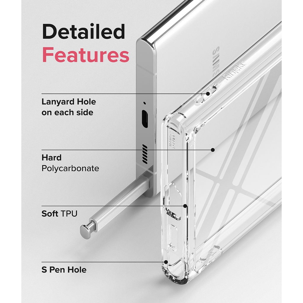 Ốp điện thoại Ringke Fusion cho Galaxy S22 Ultra màu trong suốt PC cứng viền TPU chống va đập