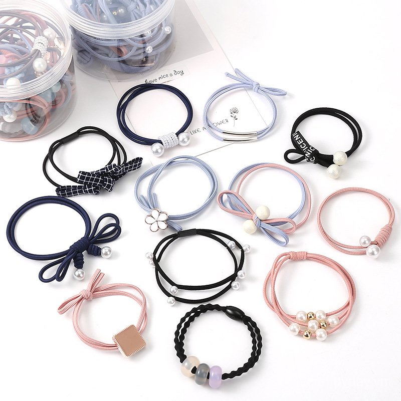 Hộp 12 dây buộc tóc cao su co giãn phong cách Mori Hàn Quốc đơn giản dễ thương thời trang cho nữ