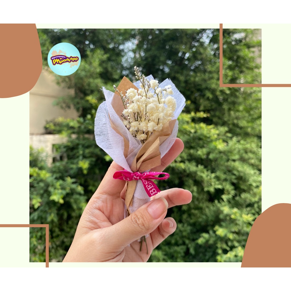 Bó hoa khô mini trang trí, decor, tone hồng