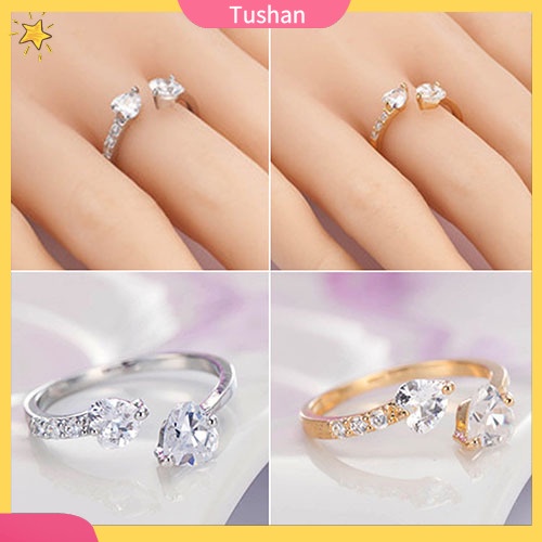 Nhẫn đeo tay kim loại hình trái tim đính đá xinh xắn cho nữ