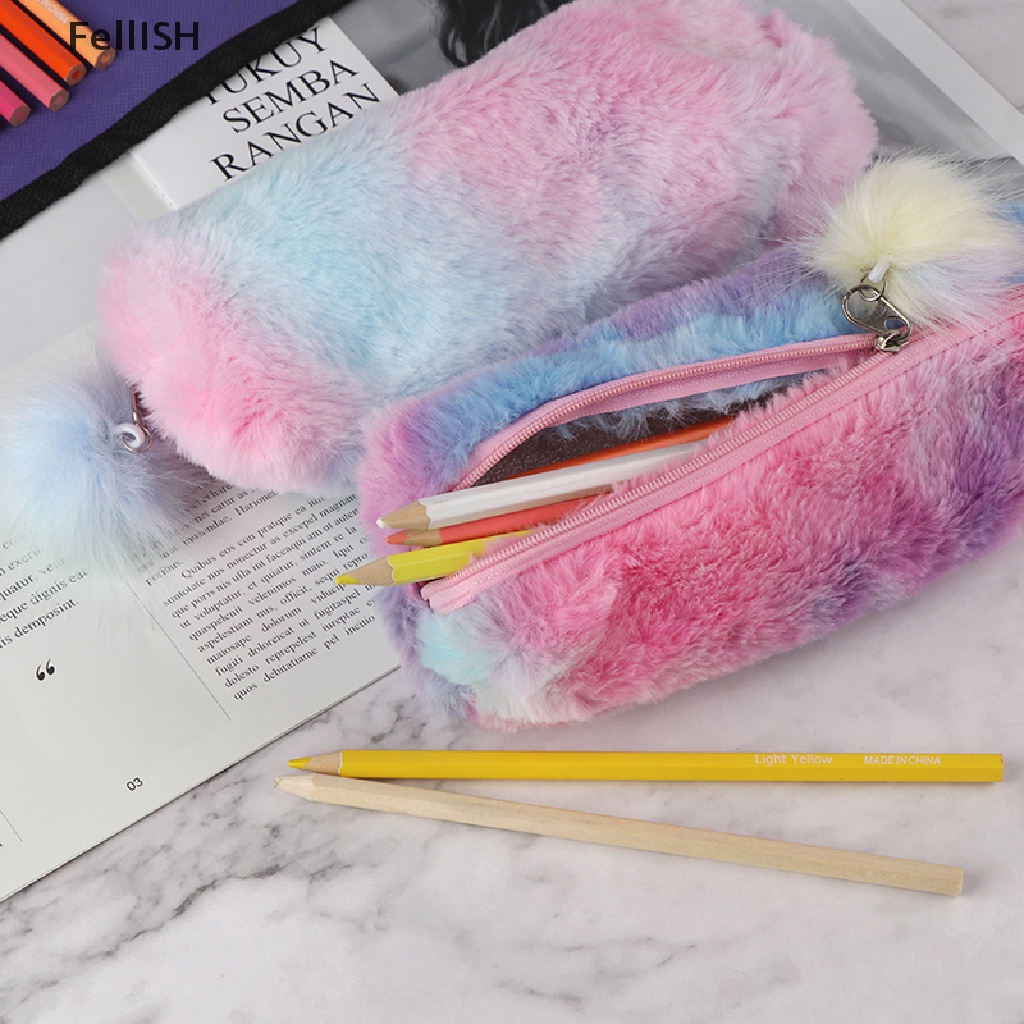 Túi Đựng Bút Bằng Lông Màu Cầu Vồng Dễ Thương 439br