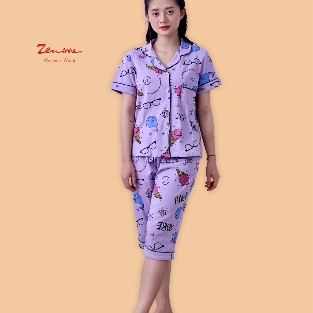 Đồ bộ mặc nhà Zen Me Pijama cộc lửng, chất liệu cotton mềm dày dặn, đanh chất, họa tiết dễ thương