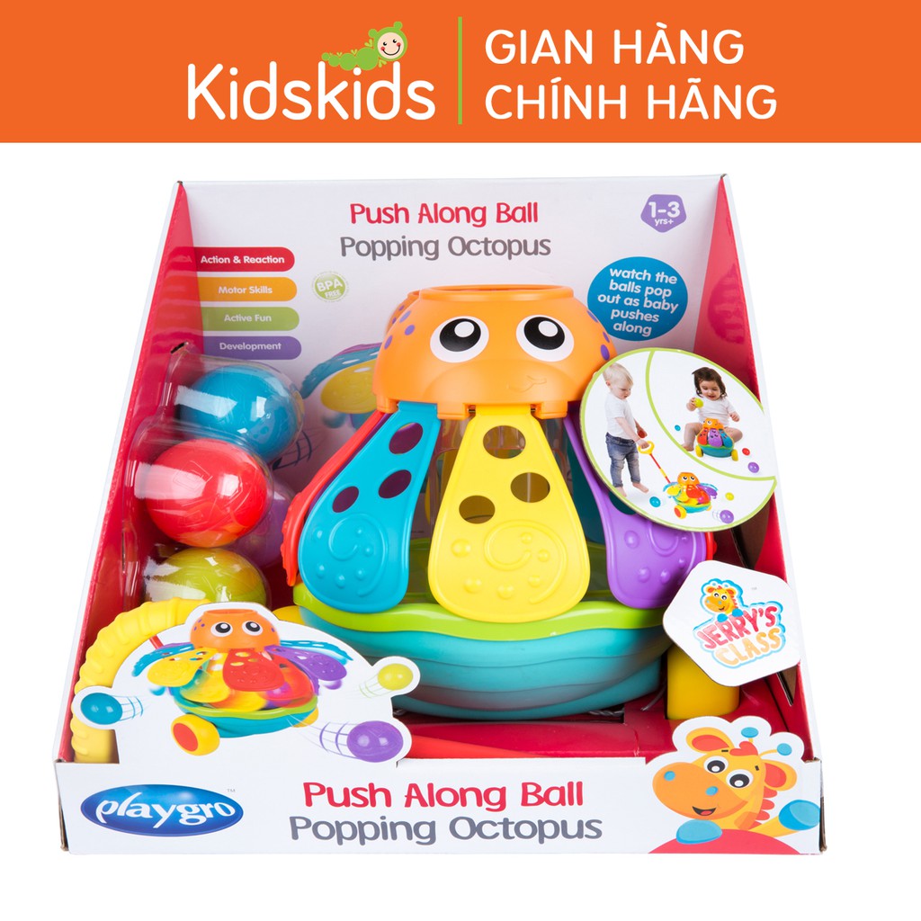 Đồ chơi xe đẩy bóng bạch tuộc Playgro Push Along Ball Popping Octopus, cho bé 12-36 tháng