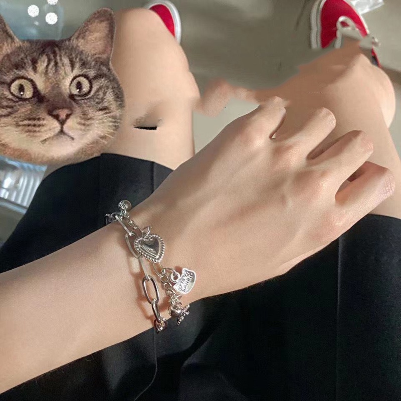 Vòng Đeo Tay Hai Lớp Hình Mèo Thời Trang Nhật Hàn Cá Tính