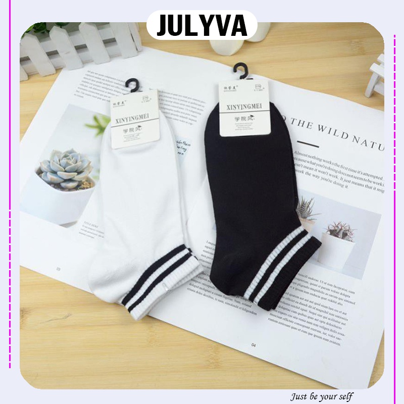 Tất vớ cổ ngắn cotton nam nữ cổ kẻ stype hàn quốc giá rẻ co giãn JULYVA TN2