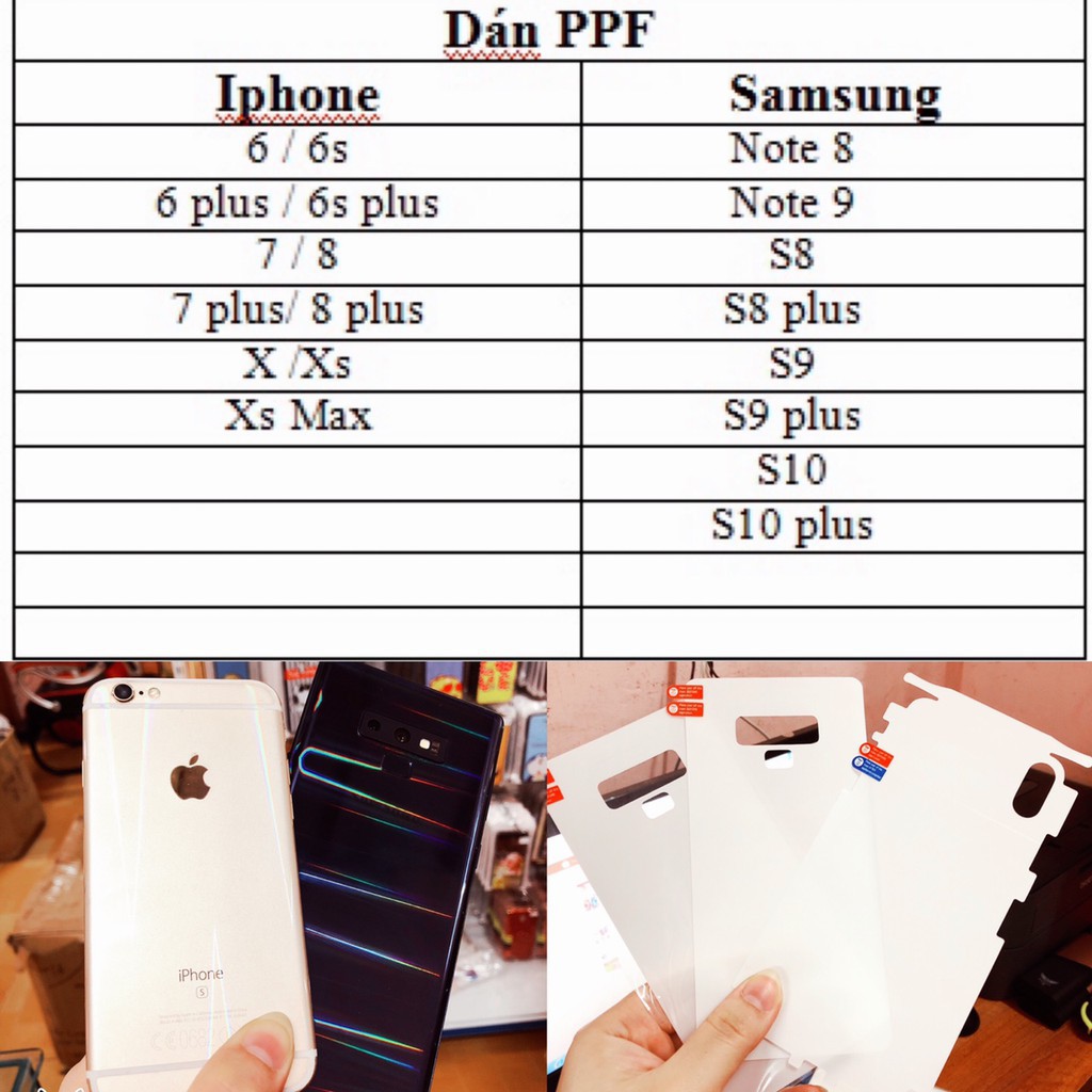 Skin PPF 3 lớp Samsung Note 8 Note 9 S8 S8 Plus S9 S9 Plus S10 S10 Plus  Dán trong suốt ánh cồng vồng Lưng máy