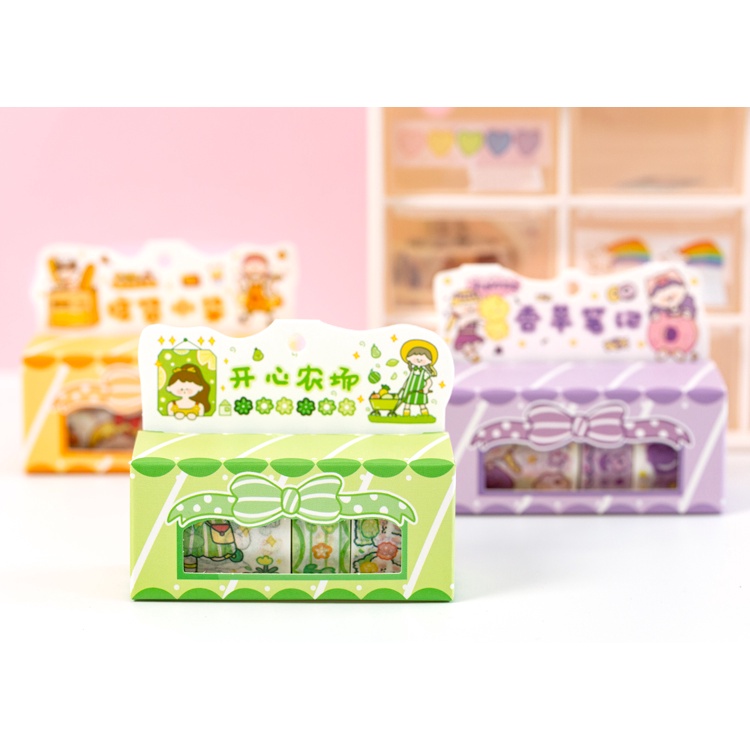 Hộp 5 cuộn băng dán hoạt hình trang trí sổ tay - Ladu