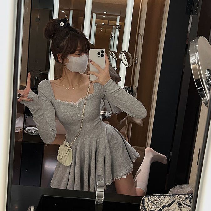 COZOKC Đầm Ren Tay Phồng Dài Cá Tính Quyến Rũ Cho Nữ