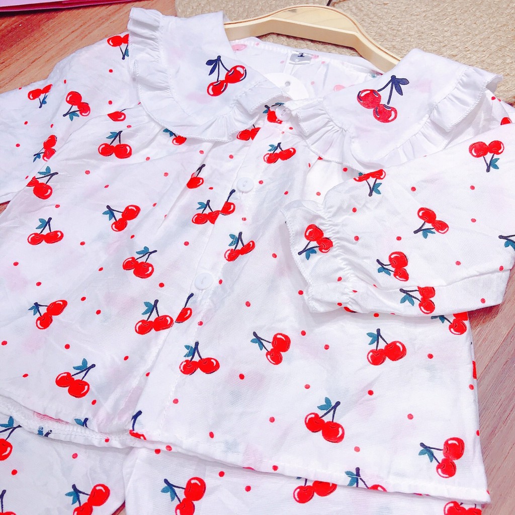 Bộ pizama dài tay cho bé gái | Họa tiết cherry | Mềm mịn | 9-23kg |