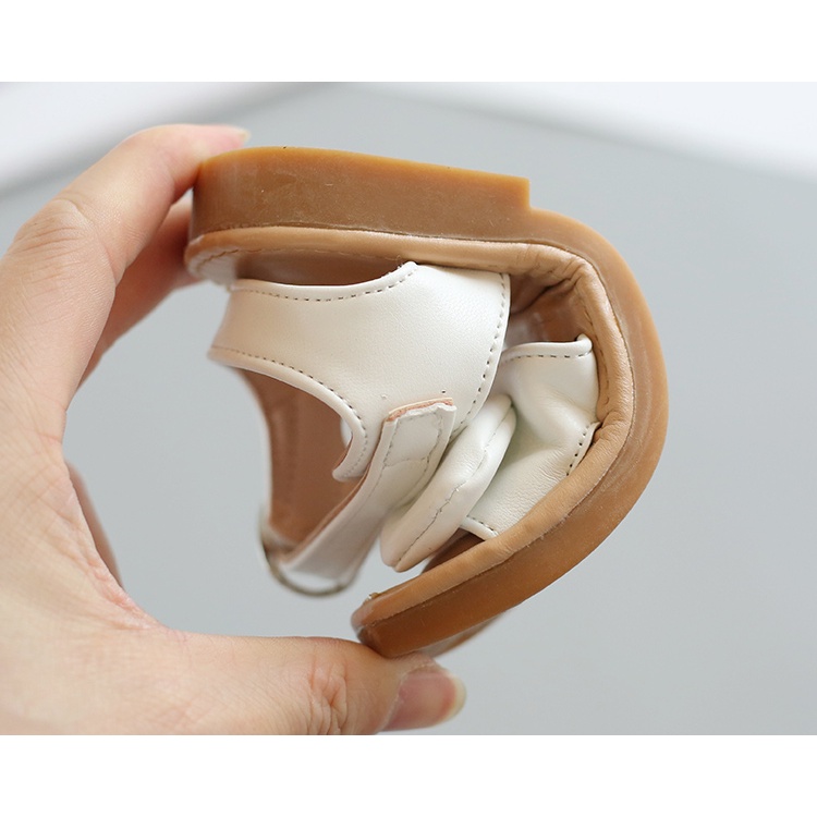 Xăng đan Da Mềm Đính Nơ Chống Trượt Màu Trơn Đơn Giản Dành Cho Bé Gái 1-8 Tuổi