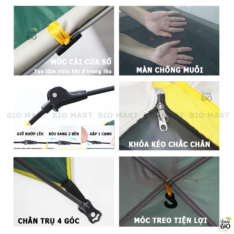 Lều Cắm Trại Du Lịch Tự Động 4-6 người, Lều Dã Ngoại Tự Bung Chống Nước, Chống Tia Tử Ngoại - BIO202