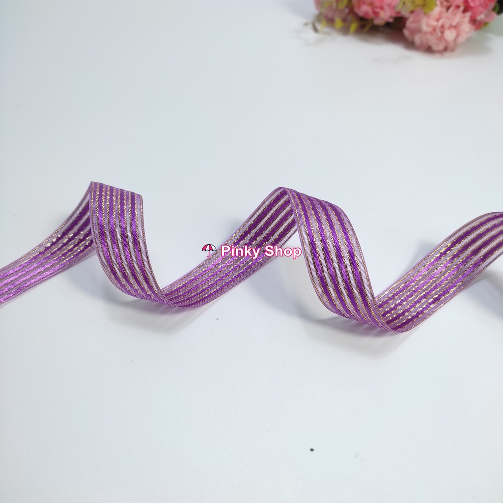 [Giá rẻ] Ruy băng sọc 2cm kim tuyến cao cấp cuộn 1 mét nhiều màu làm nơ, bó hoa, phụ kiện handmade Pinky Shop