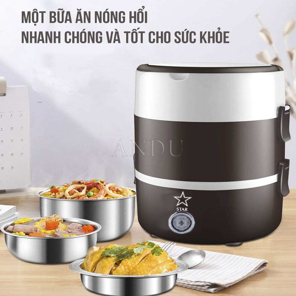 Hộp Cơm Cắm Điện Ruột Inox 304 3 Tầng, Hộp Cơm Văn Phòng Hâm Nóng Tiện Dụng