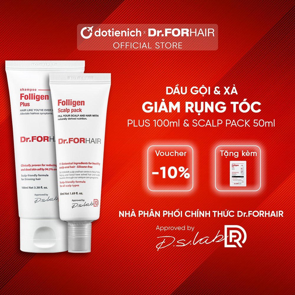 Bộ dầu gội xả giảm rụng tóc Dr.FORHAIR/Dr For Hair kích thích mọc tóc Folligen Plus/Scalp Pack