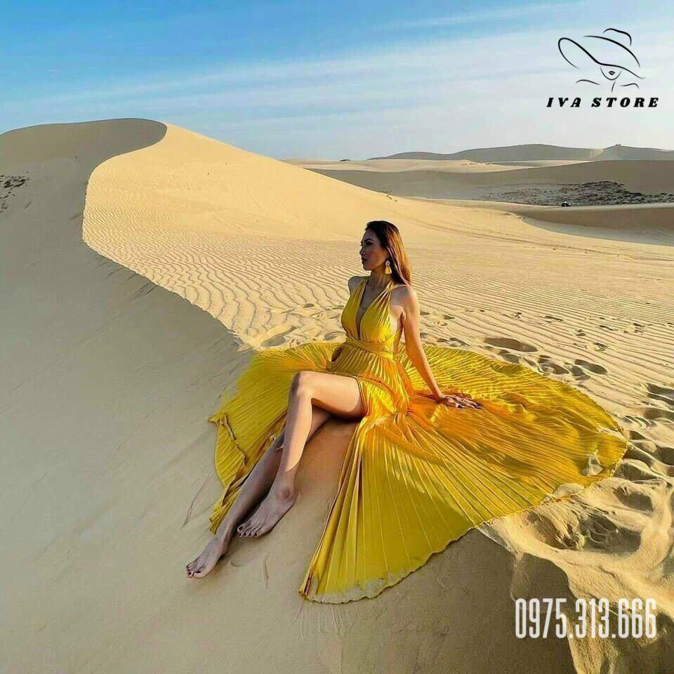 Đầm Maxi Đi Biển, Váy Maxi Dập Ly V46, Chất Lụa Mềm Mướt, Mầu Vàng, Cho Dáng Dài Miên Man Và Những Shot Ảnh Để Đời | BigBuy360 - bigbuy360.vn