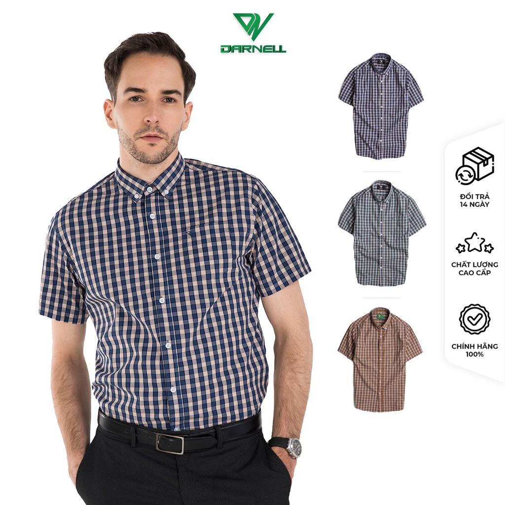 Áo sơ mi nam DARNELL, áo tay ngắn kẻ caro chất cotton cao cấp bền đẹp DN0041