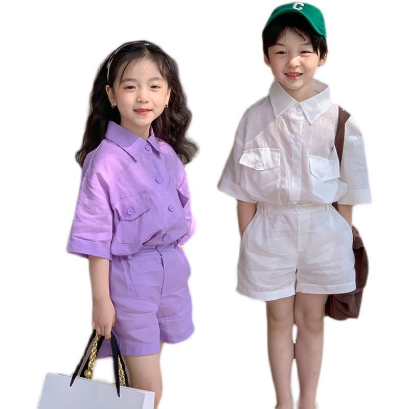 Bộ Đồ Cotton Lanh Tay Ngắn Phong Cách Mới Dành Cho Bé Trai Và Bé Gái