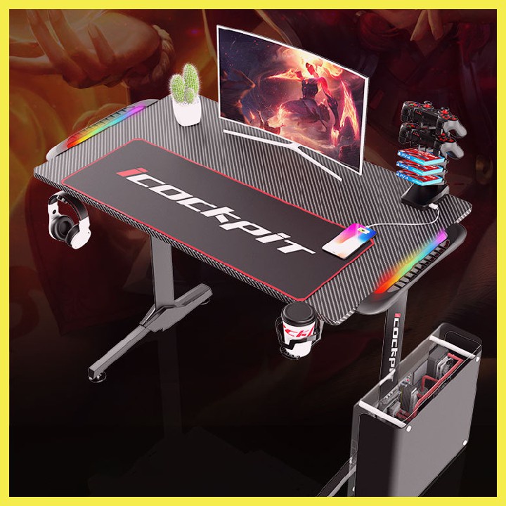 ○Bàn chơi game cao cấp, gaming chân sắt chắc chắn, mặt phủ bóng chống xước