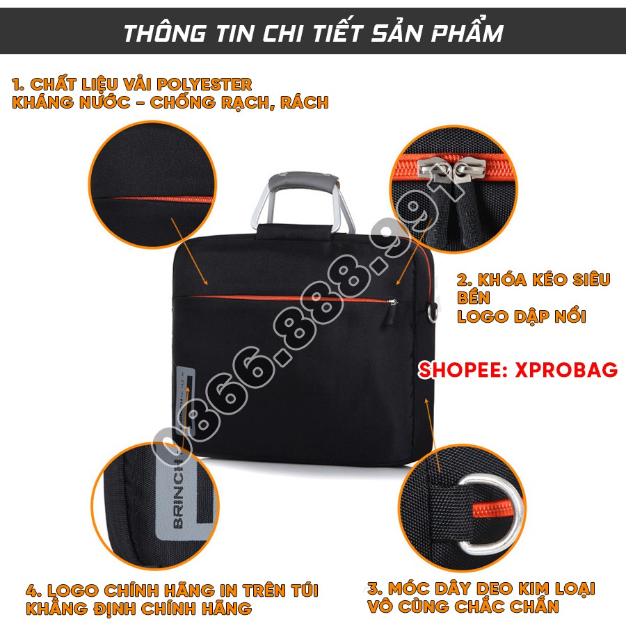 Túi Xách (Cặp Xách) Chống Sốc Laptop, Macbook Chuẩn Hãng Brinch. Mã BR02. Túi Có Quai Xách, Quai Đeo Vai